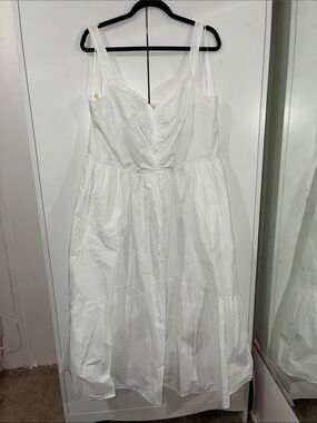 ON 34th XL NEW White Midi Shirred Sleeveless Tiered Midi Dress